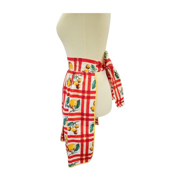Vintage reversible lemons half apron, red, white and yellow, 1 pocket, hostess - Picture 2 of 3